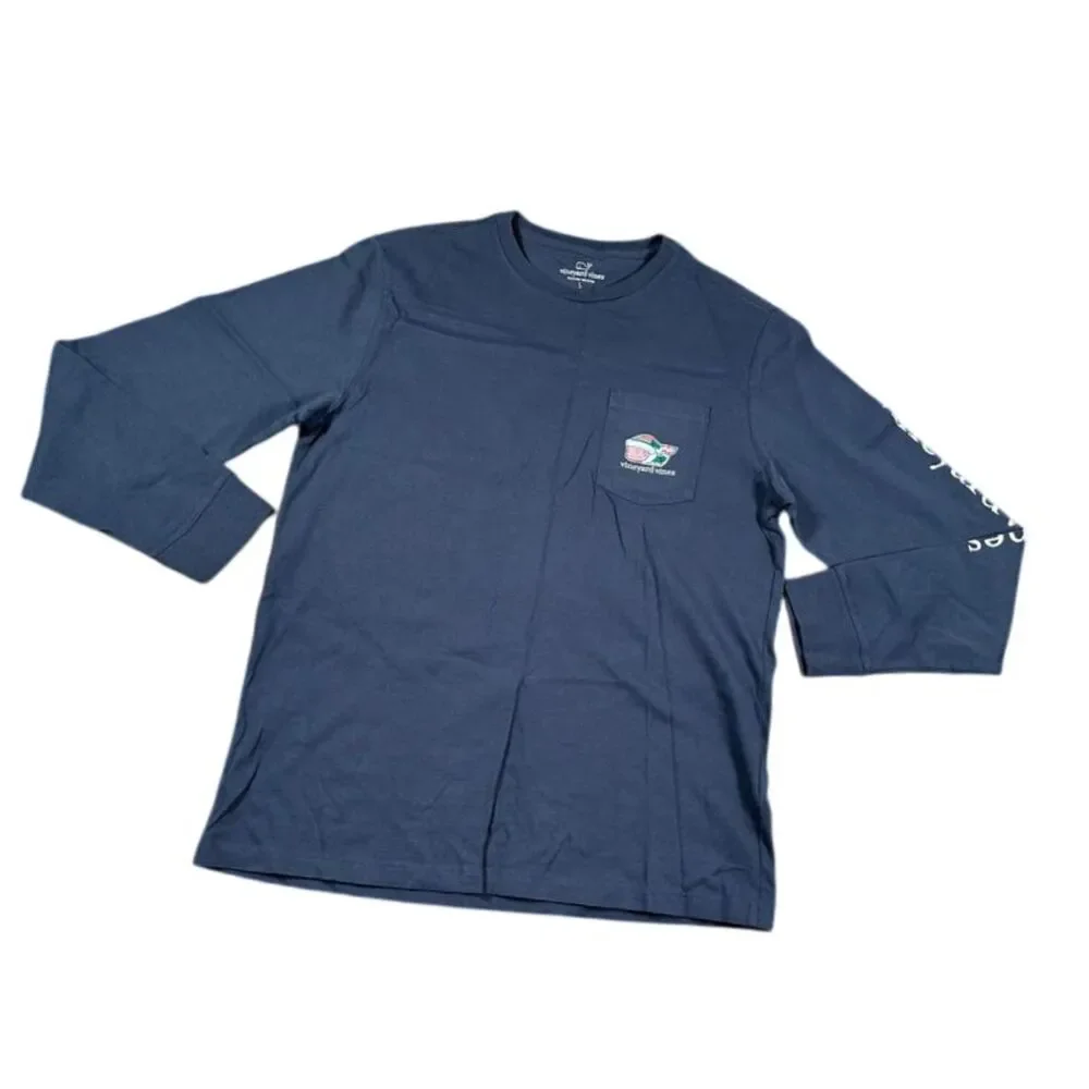 Vineyard Vines Christmas Whale Long Sleeve T-Shirt Navy Blue‎ Holiday Edition L